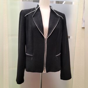 WHBM Black Textured Blazer with White Piping Details sz 14